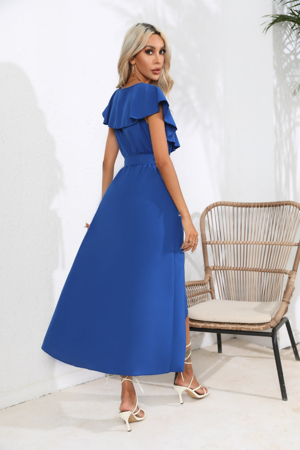 Ruffled Tied V-Neck Midi Dress - store name